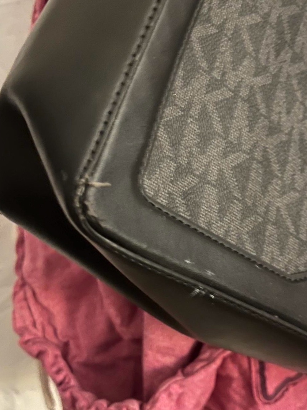 Michael Kors Black MK Logo Tote with Leather Trim - Picture 3 of 5